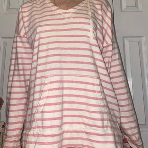 Pink and white striped hoodie